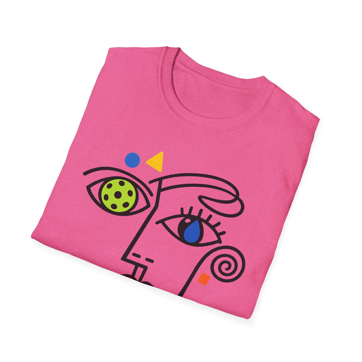 Abstract Line Art Face T-Shirt – Colorful Modern Cubist Graphic Tee