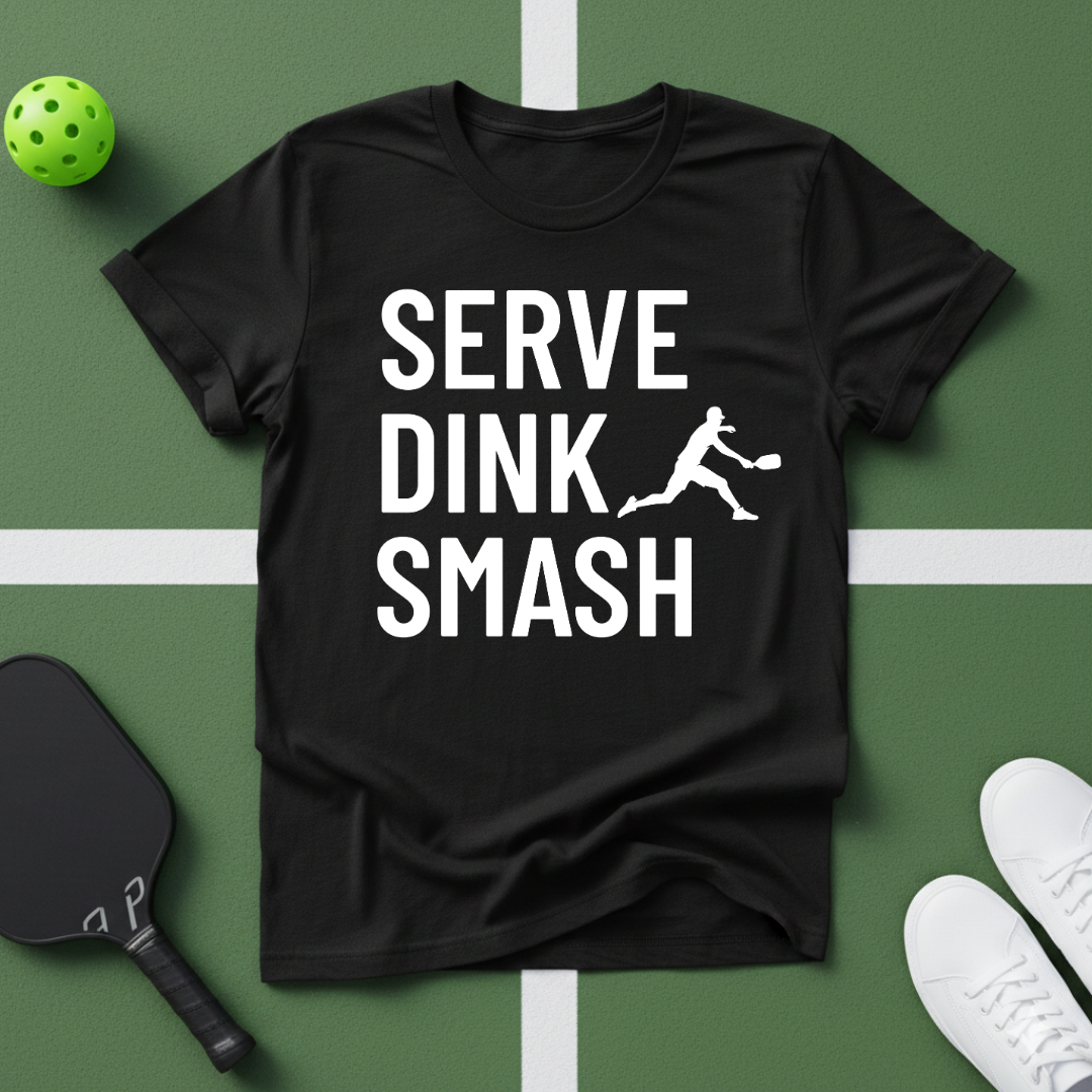 T-Shirt — "Serve, Drink, Smash" Tennis Court Graphic Tee