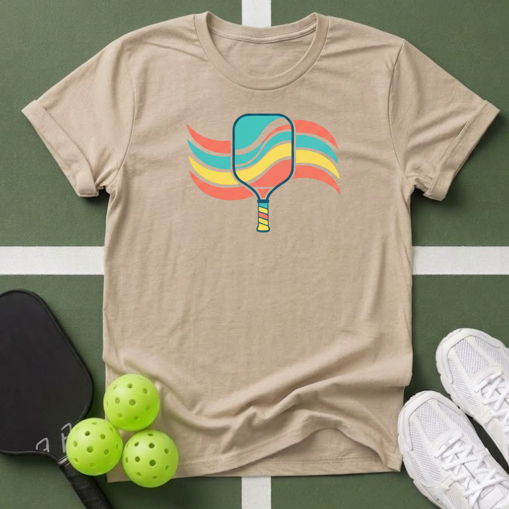 Retro Rainbow Pickleball Paddle T-Shirt