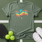 Retro Rainbow Pickleball Paddle T-Shirt