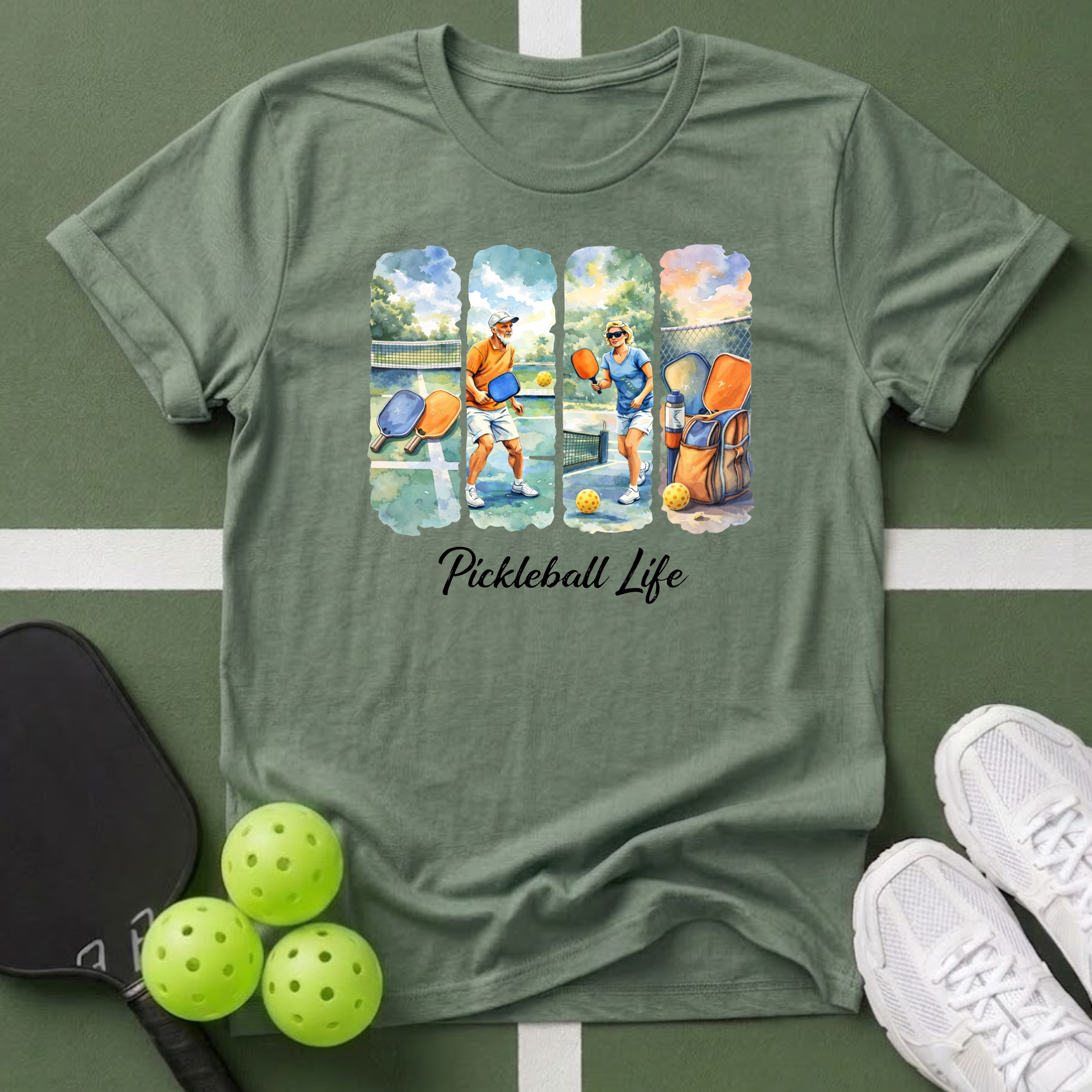 Watercolor Pickleball Players  T-Shirt