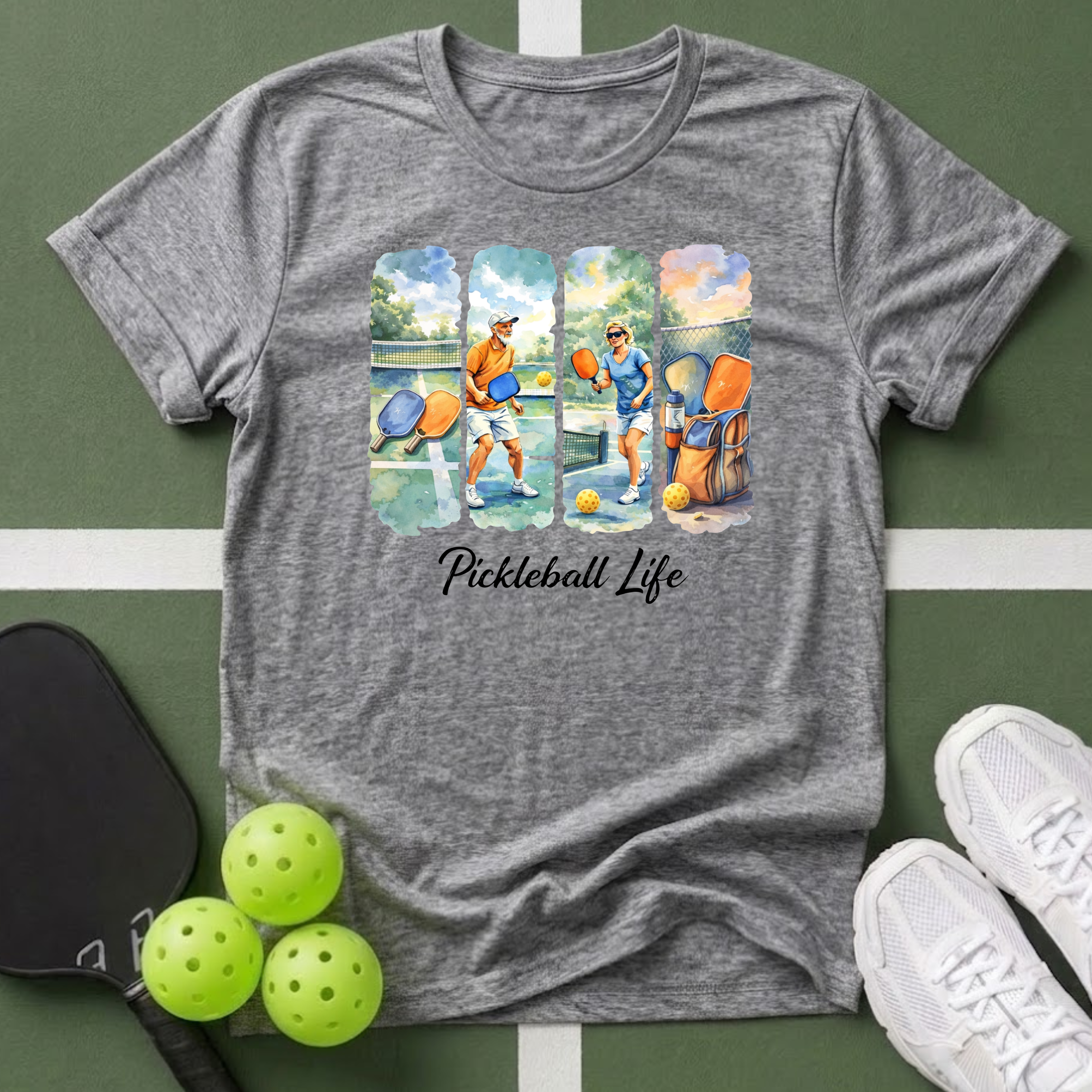 Watercolor Pickleball Players  T-Shirt