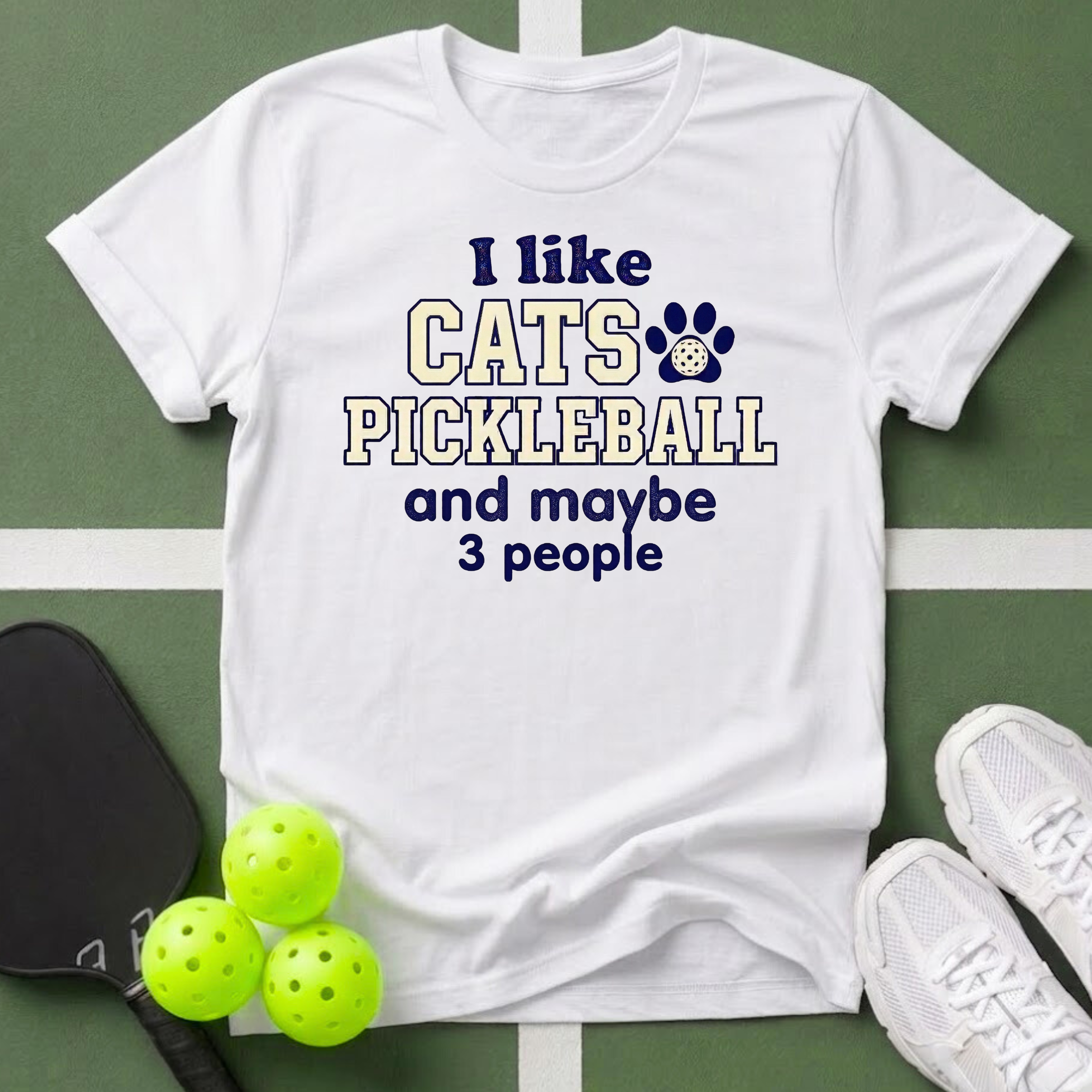 I Like Cats, Pickleball and Maybe 3 People T-Shirt