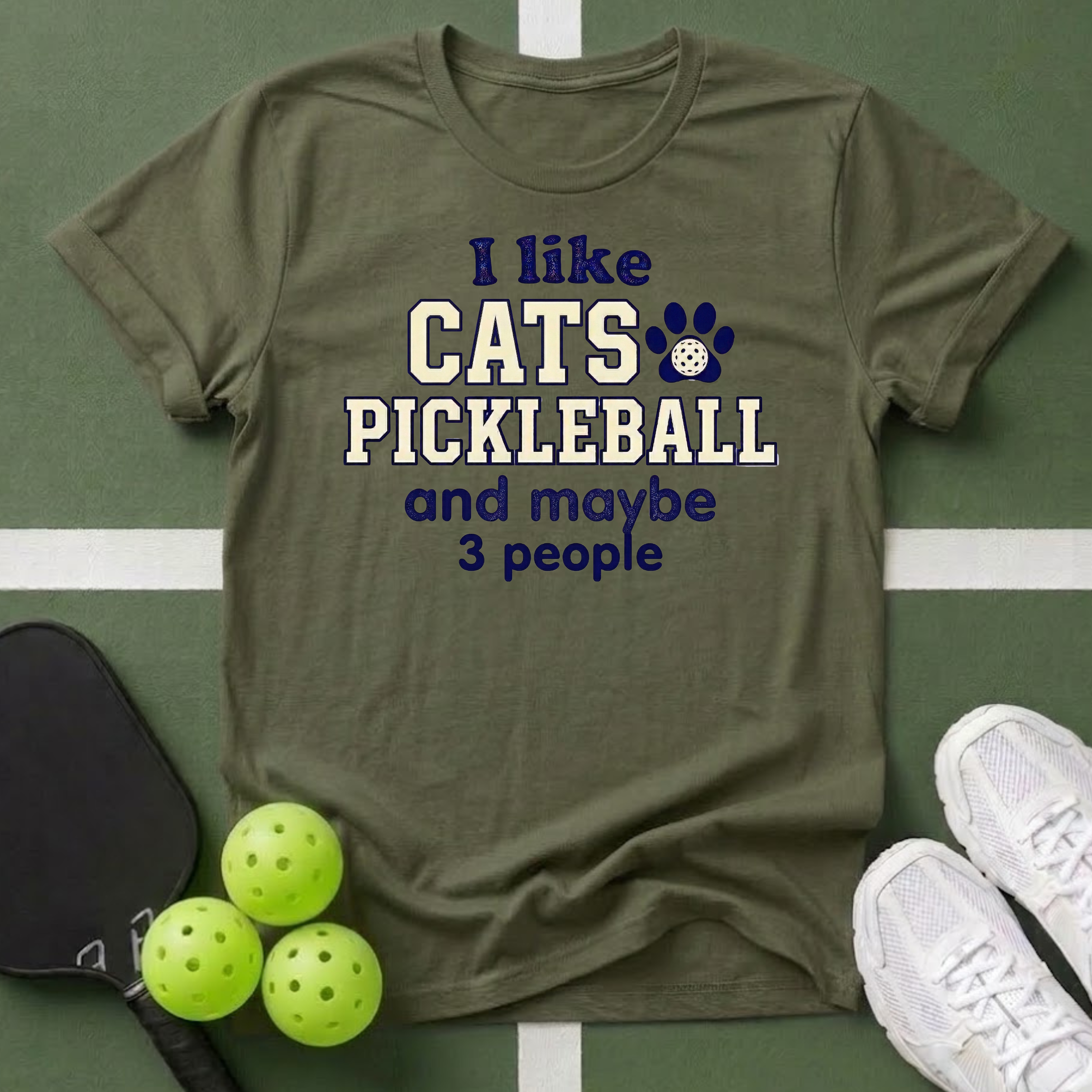 I Like Cats, Pickleball and Maybe 3 People T-Shirt