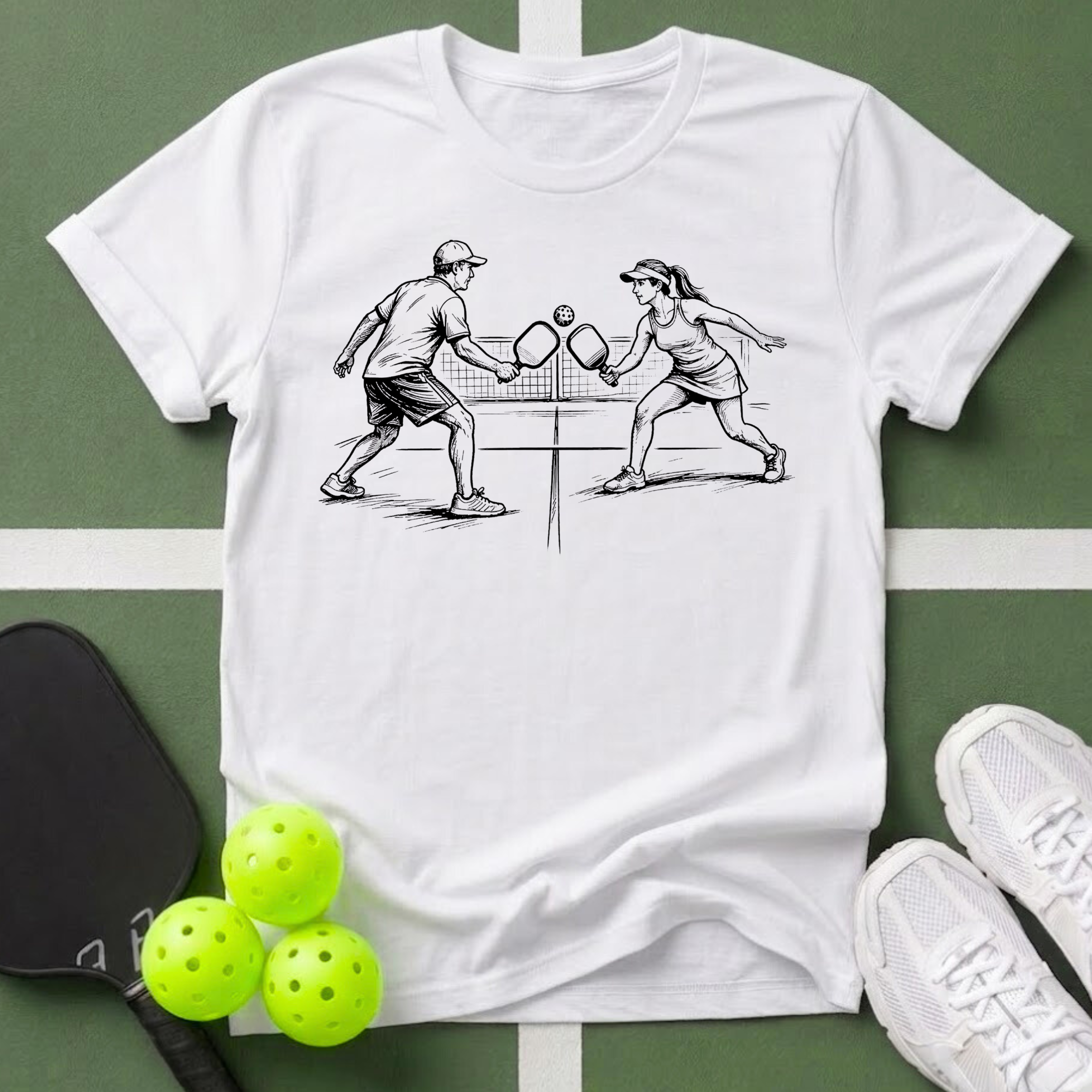Sketch Pickleball Couple T‑Shirt