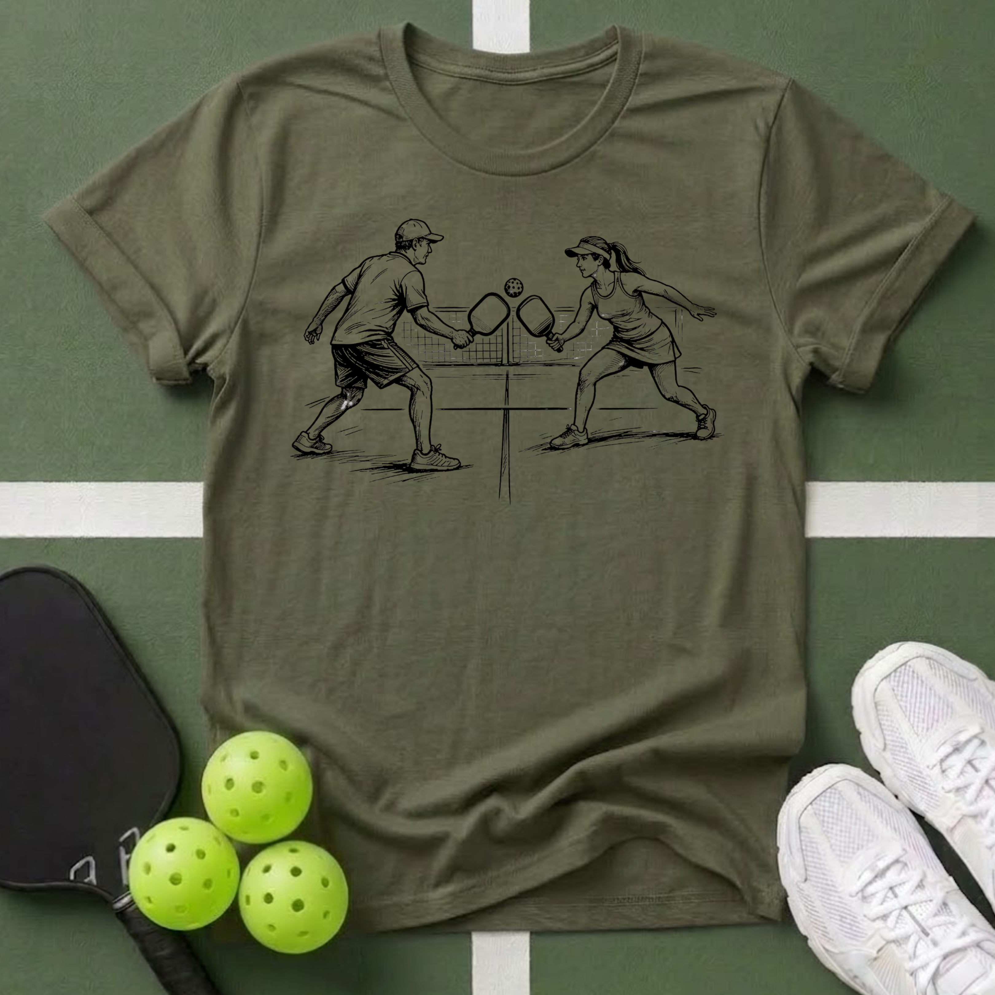 Sketch Pickleball Couple T‑Shirt