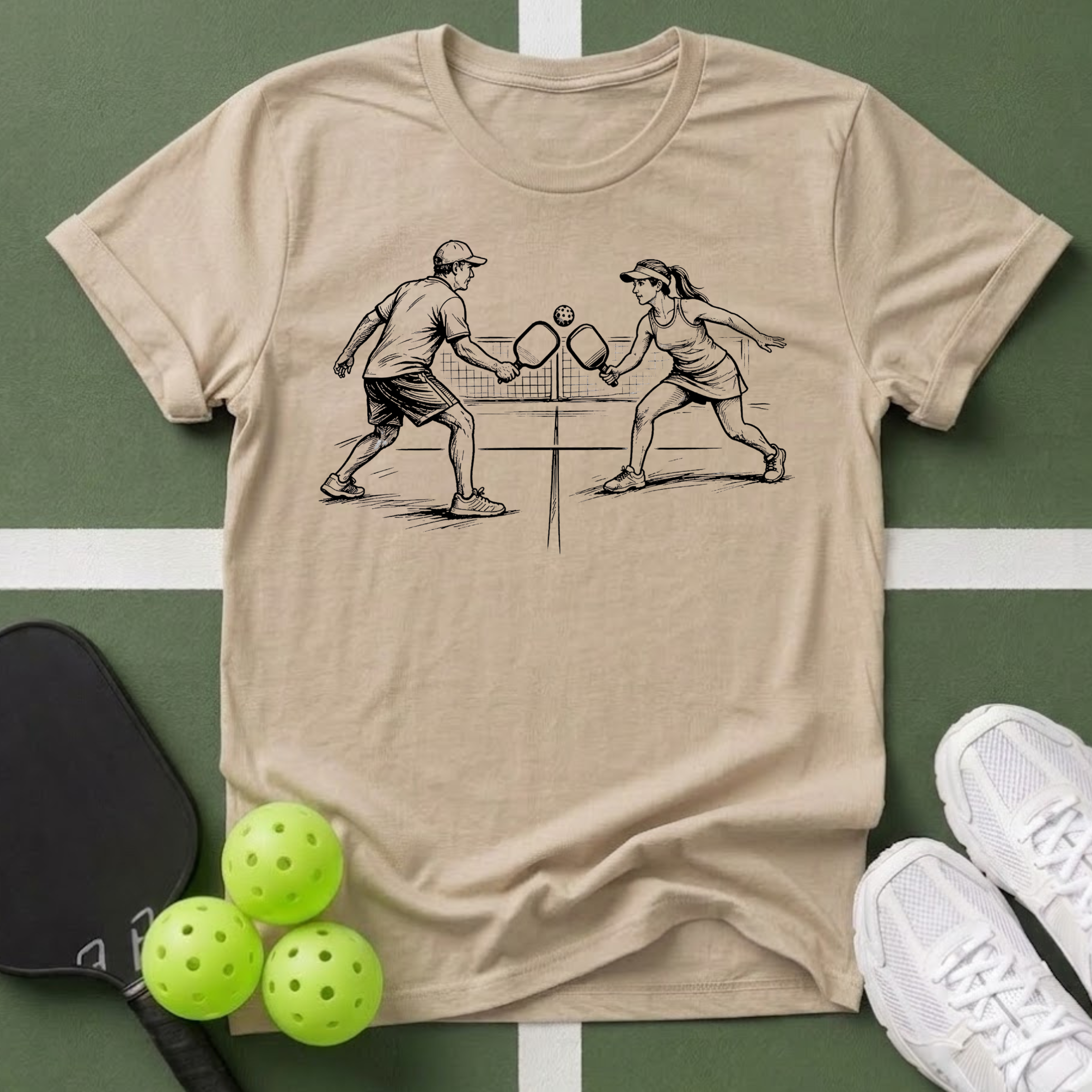 Sketch Pickleball Couple T‑Shirt