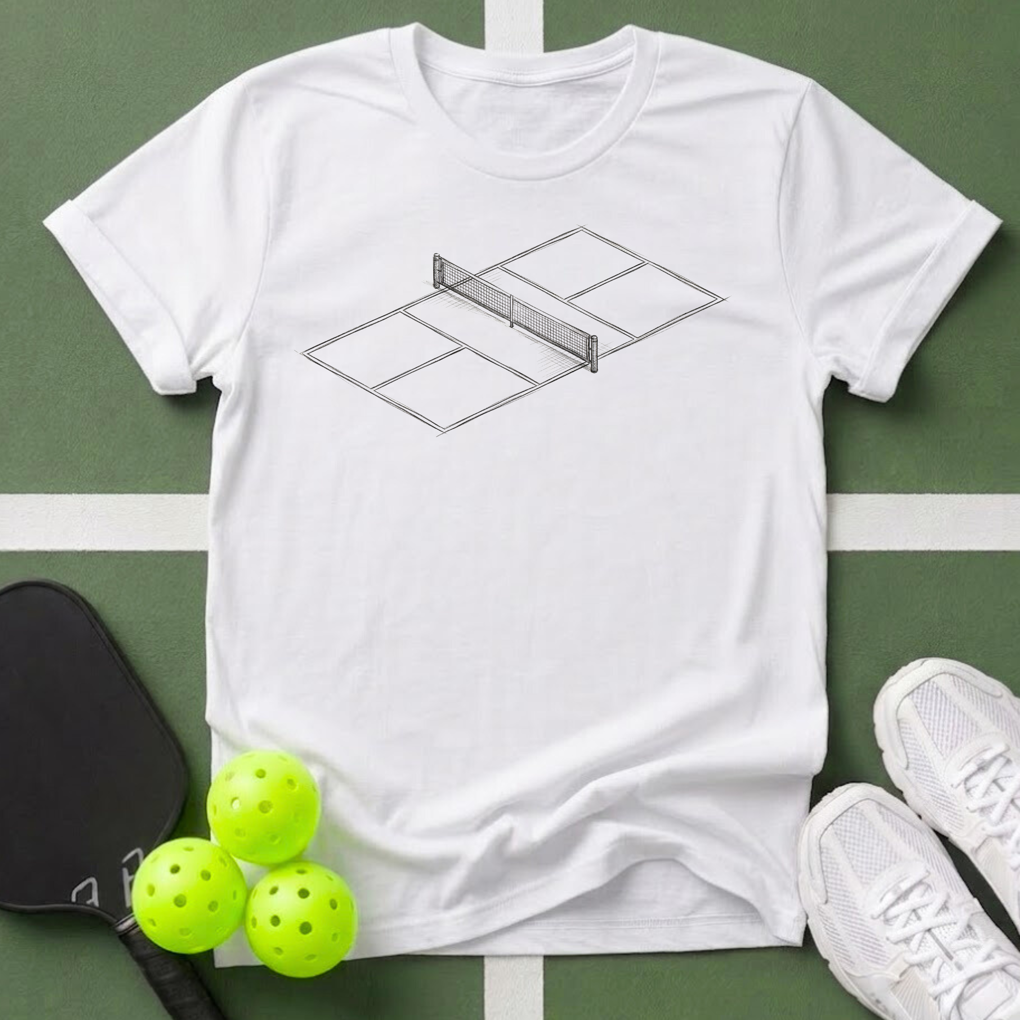 Sketch Pickleball Court T-Shirt