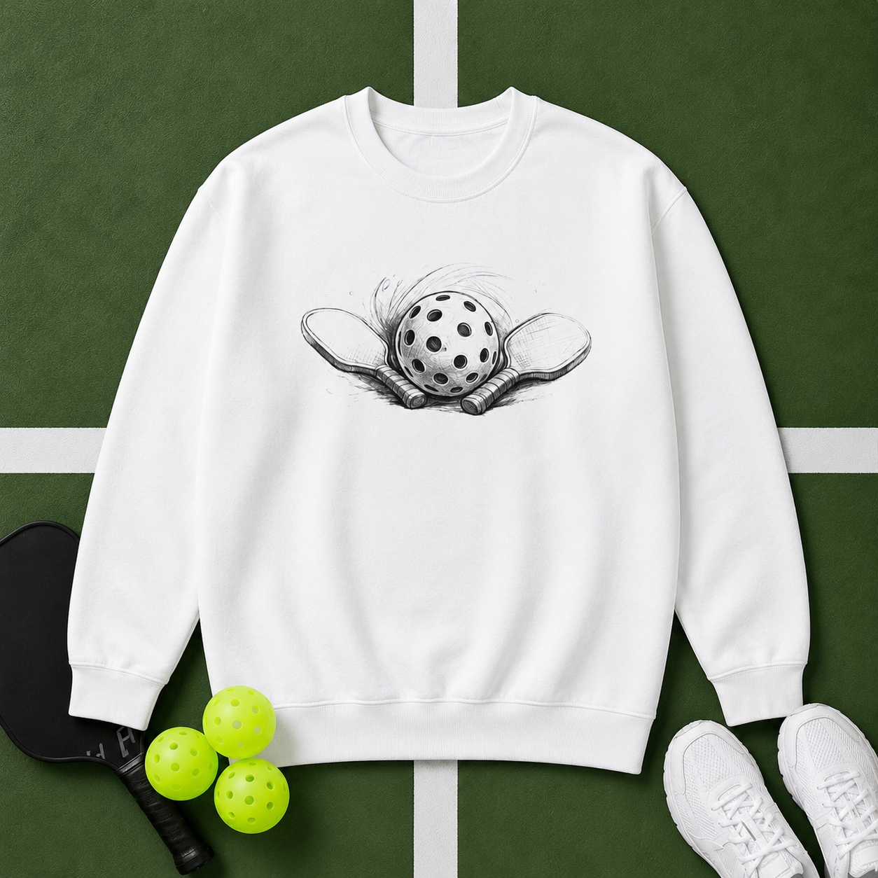Crewneck Sweatshirt Sketch Paddle and Ball