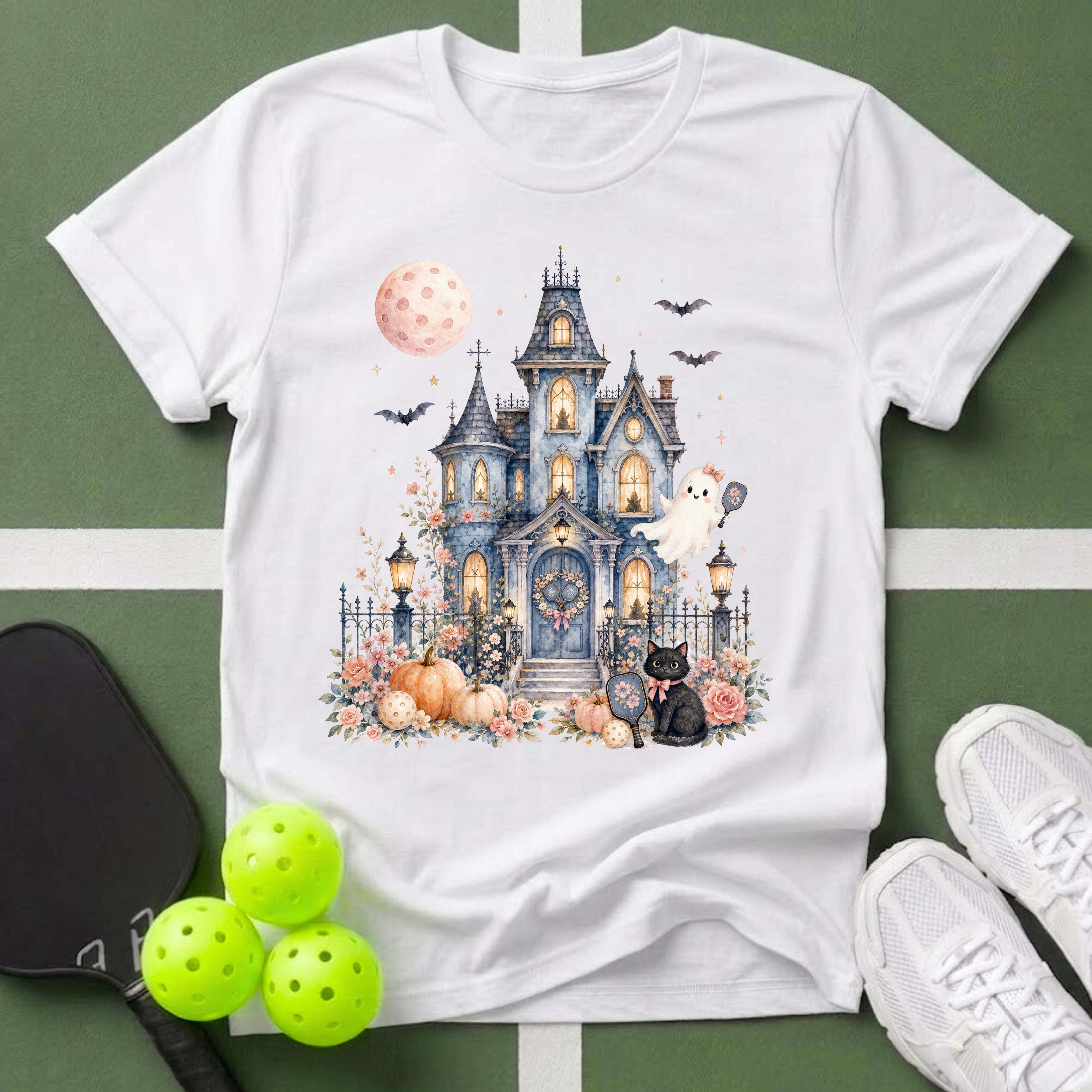 Cute Haunted Pickleball House T‑Shirt