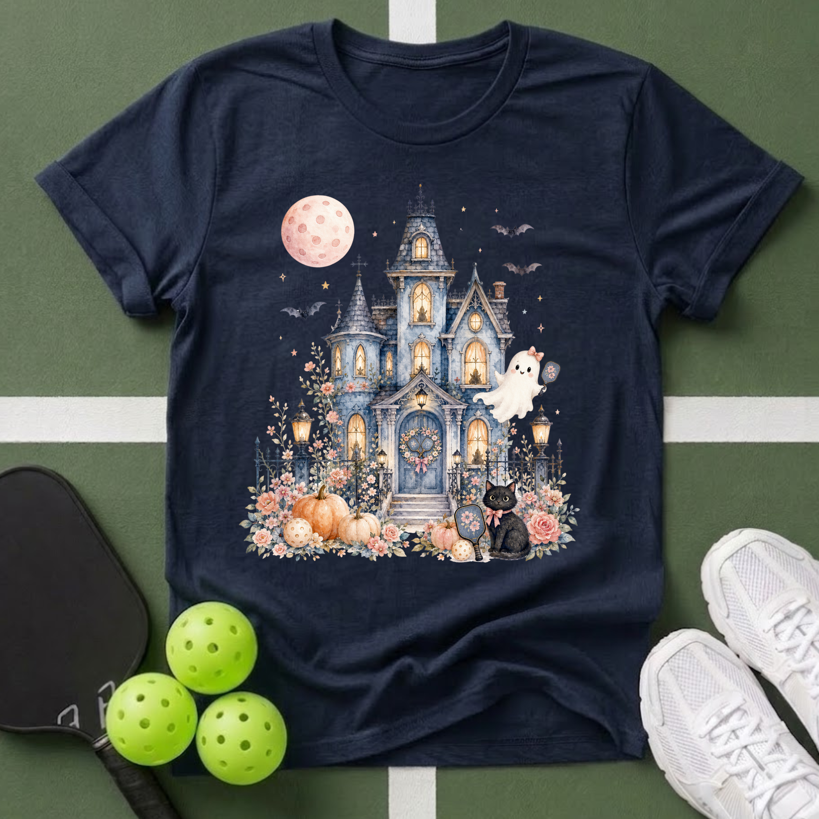 Cute Haunted Pickleball House T‑Shirt