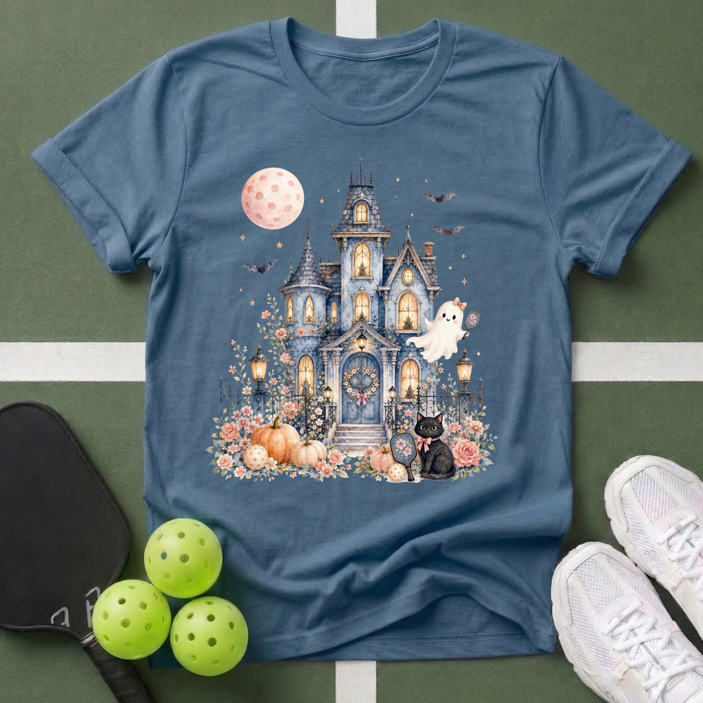 Cute Haunted Pickleball House T‑Shirt