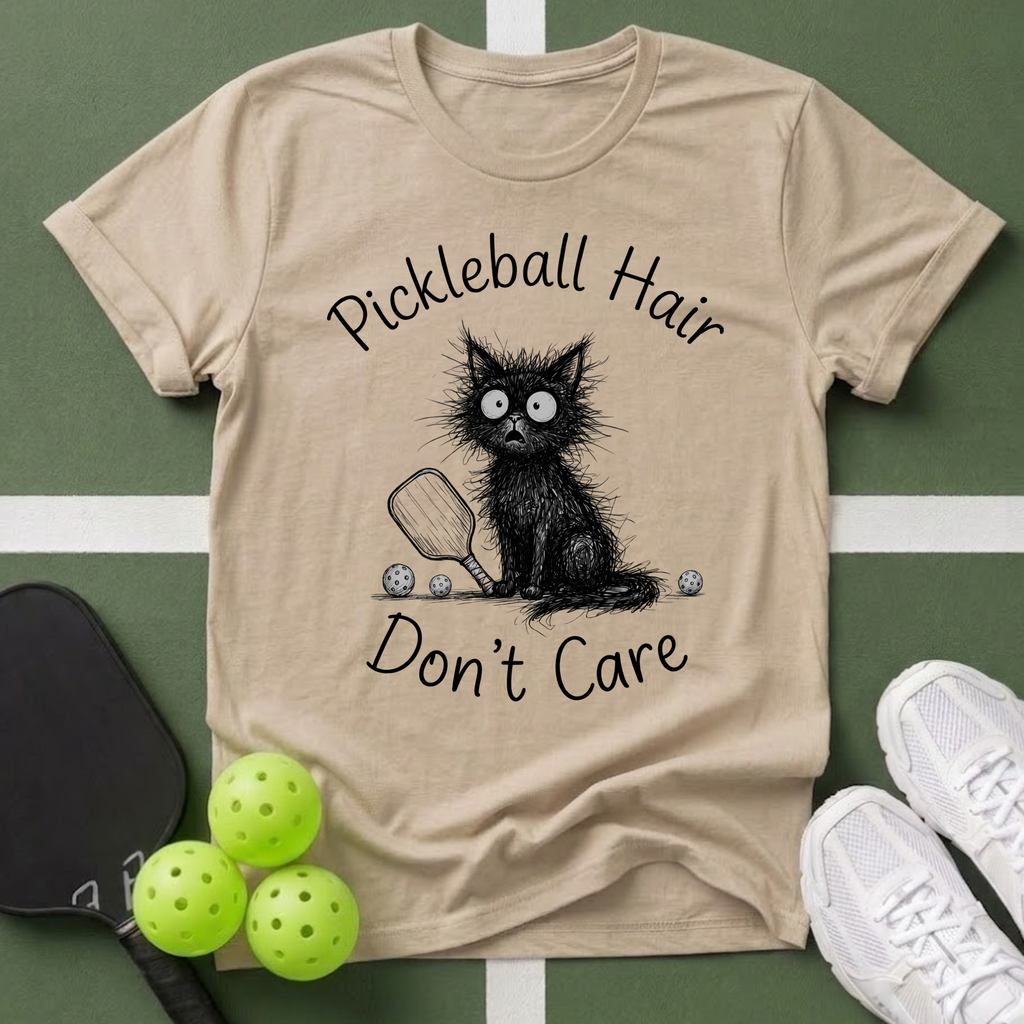 Cat Pickleball Hair Don't Care T-Shirt