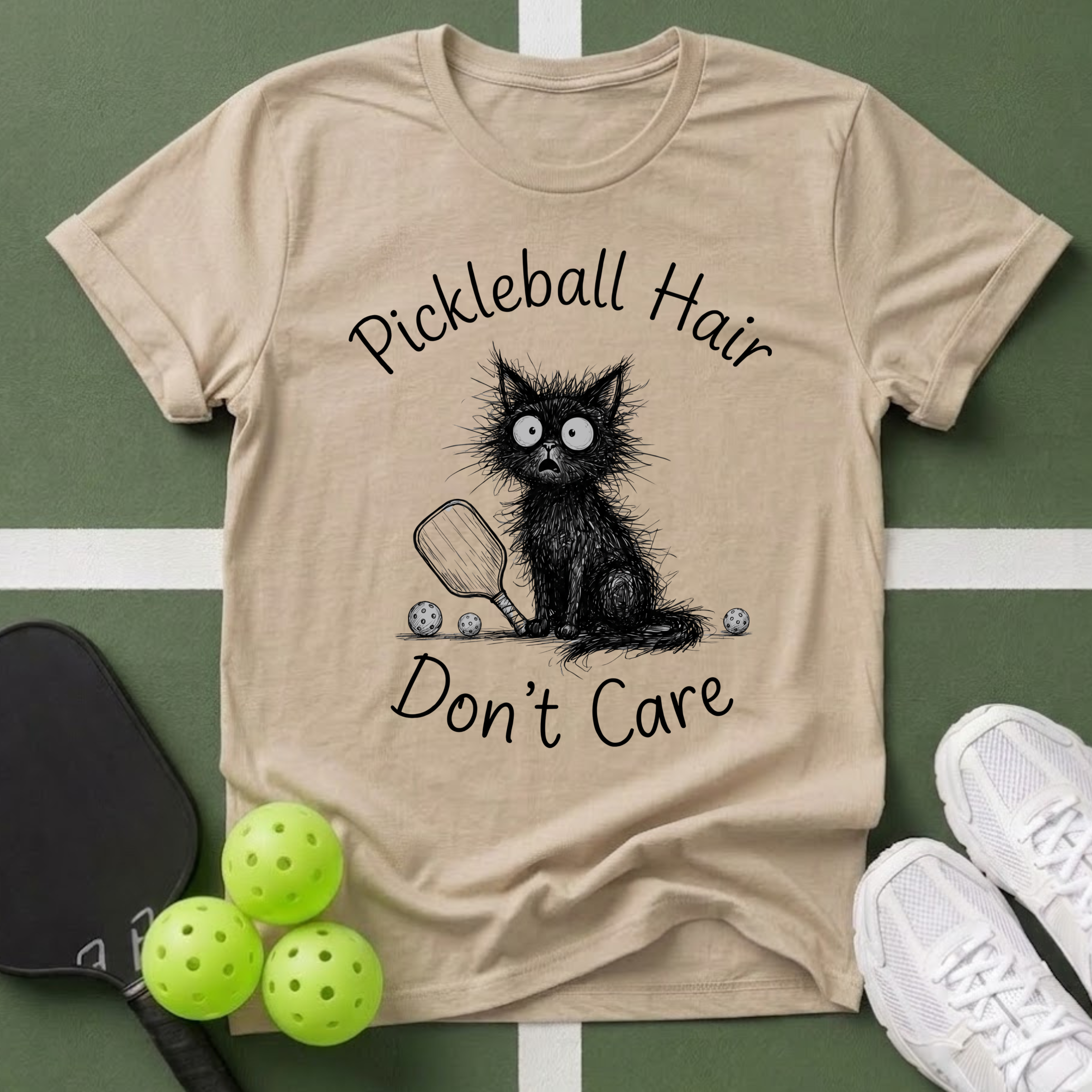 Cat Pickleball Hair Don't Care T-Shirt