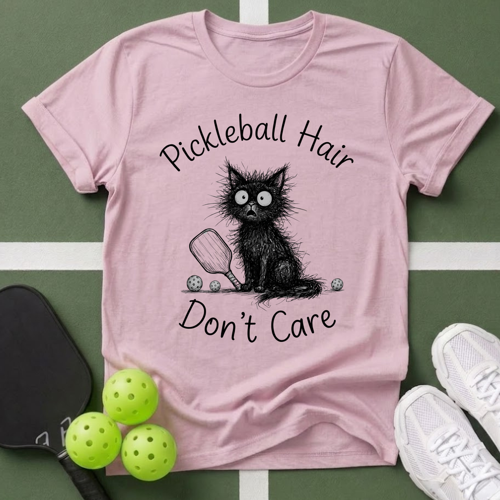 Cat Pickleball Hair Don't Care T-Shirt
