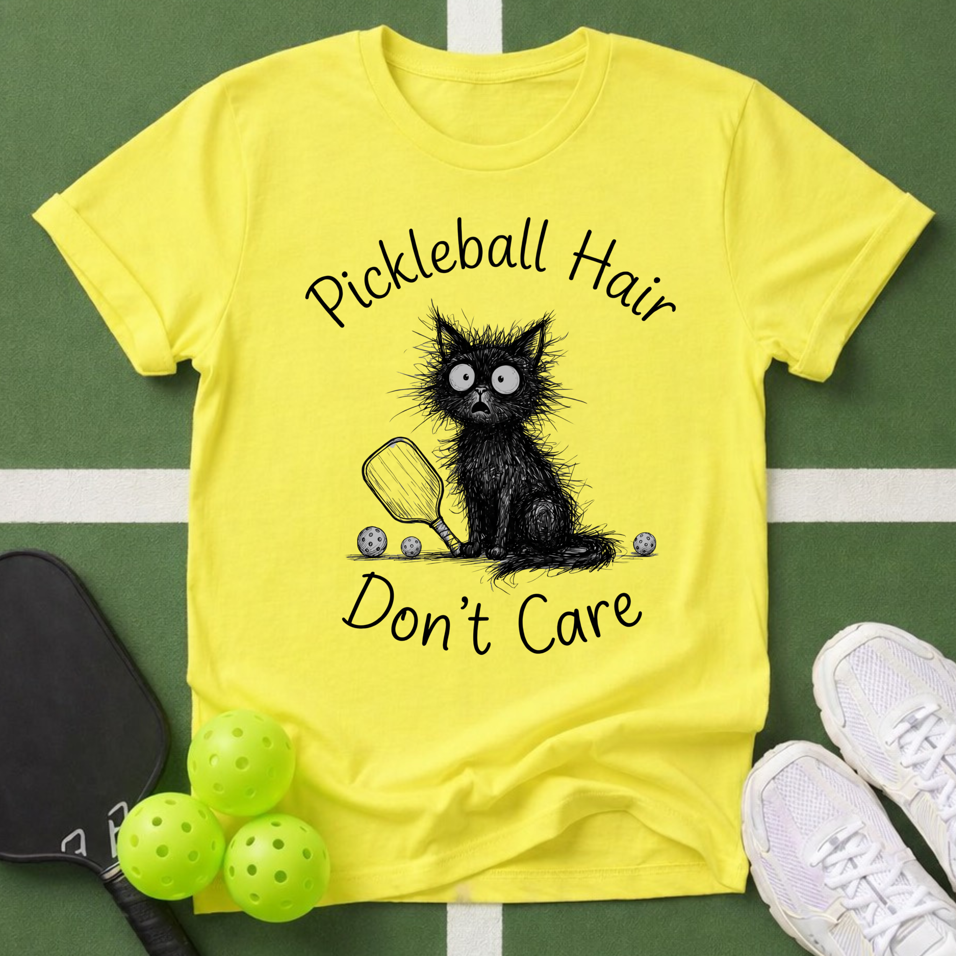 Cat Pickleball Hair Don't Care T-Shirt