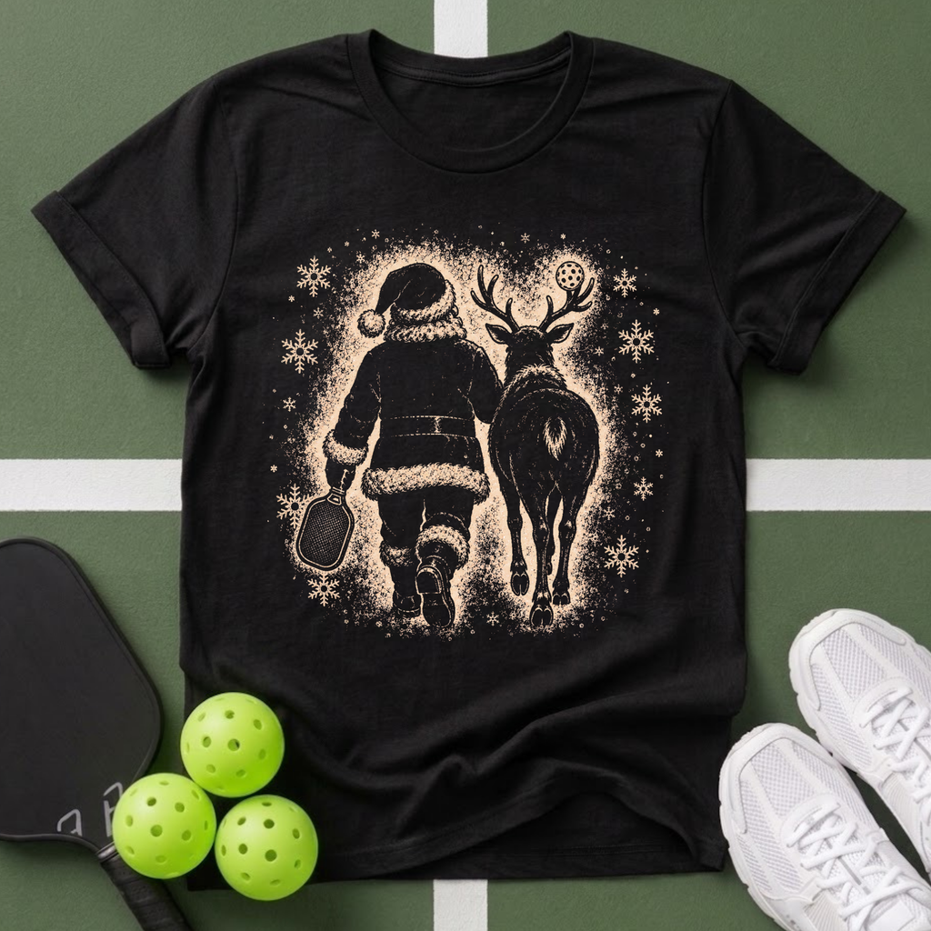 Santa & Reindeer Pickleball T-Shirt