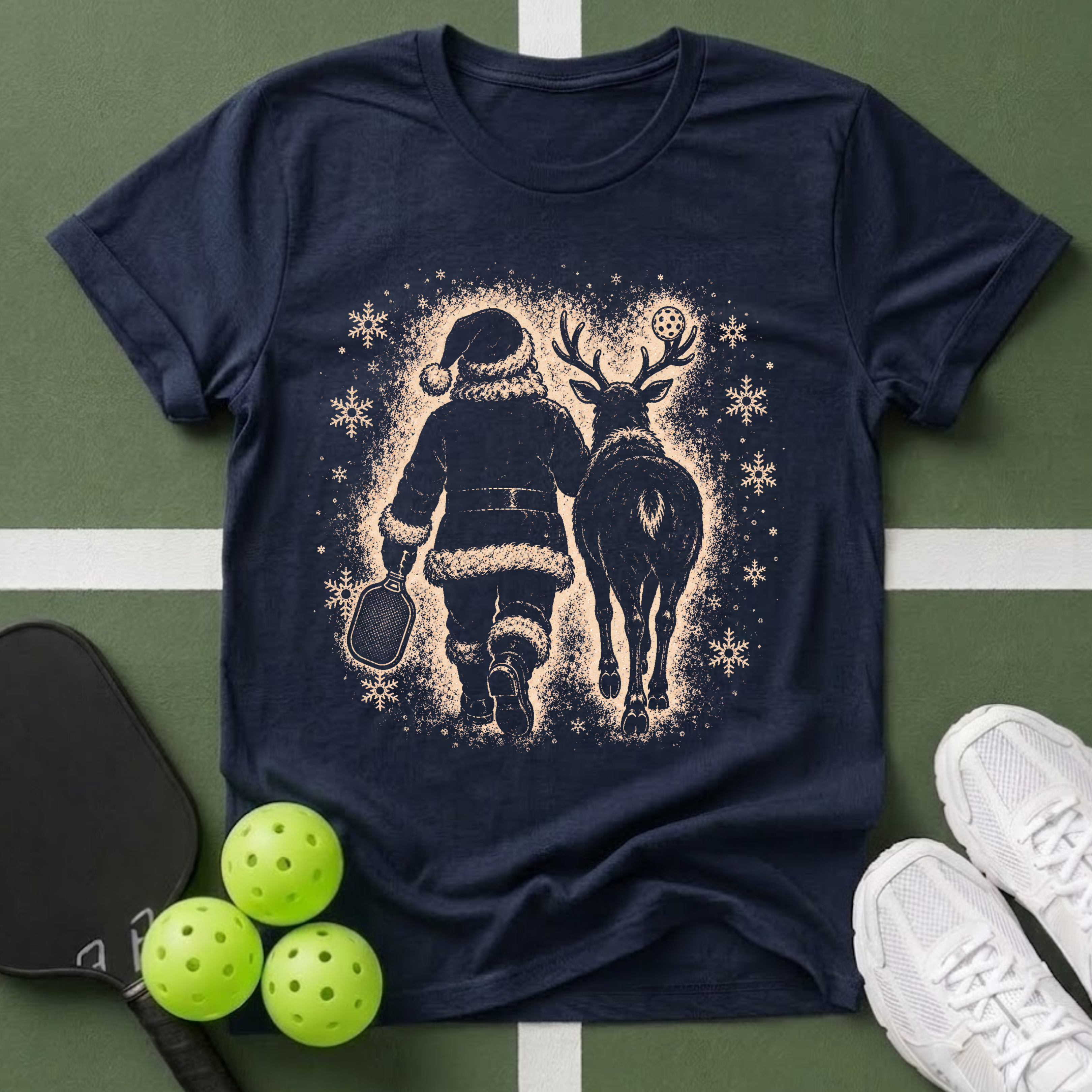 Santa & Reindeer Pickleball T-Shirt
