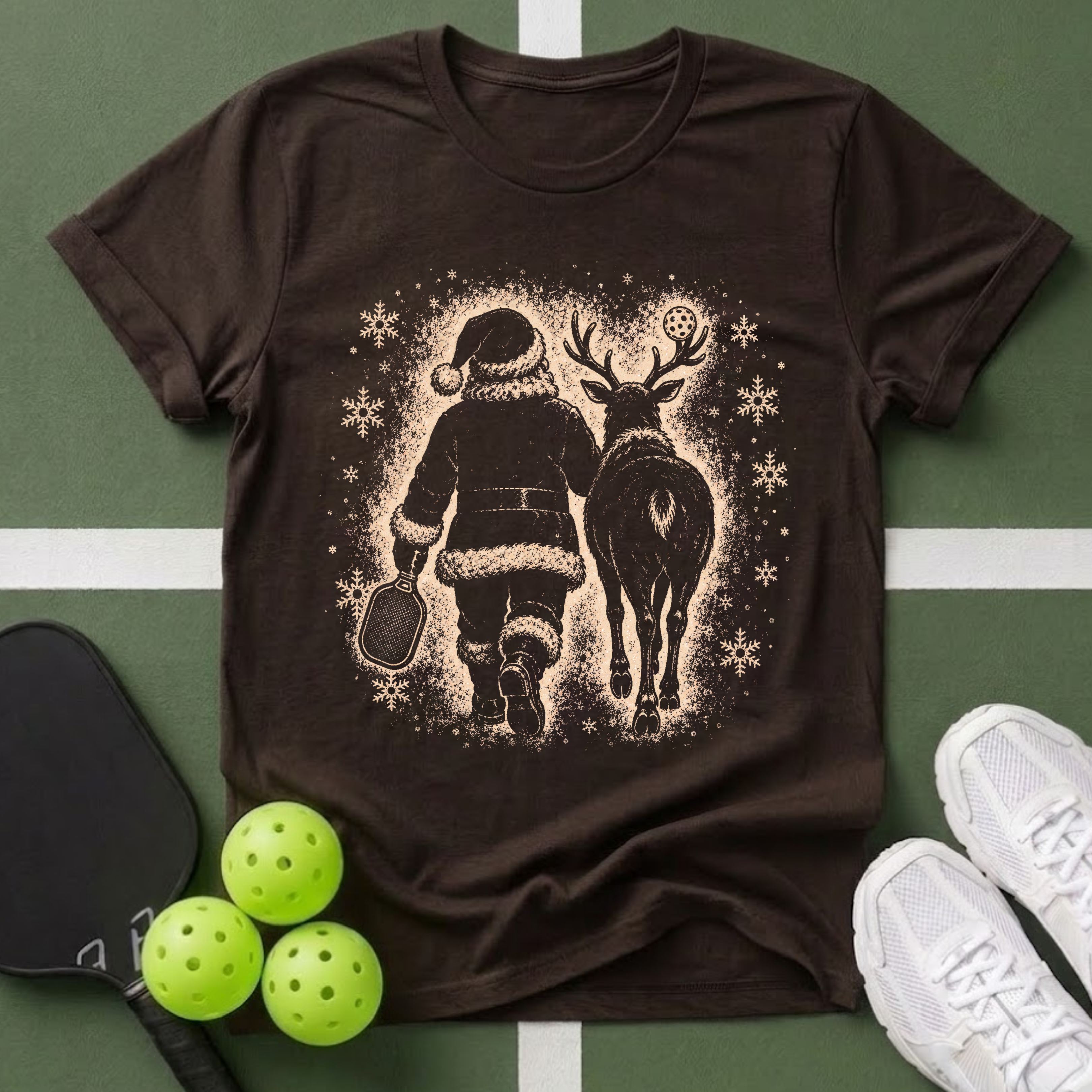 Santa & Reindeer Pickleball T-Shirt