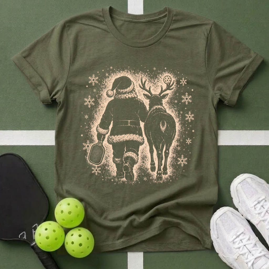Santa & Reindeer Pickleball T-Shirt