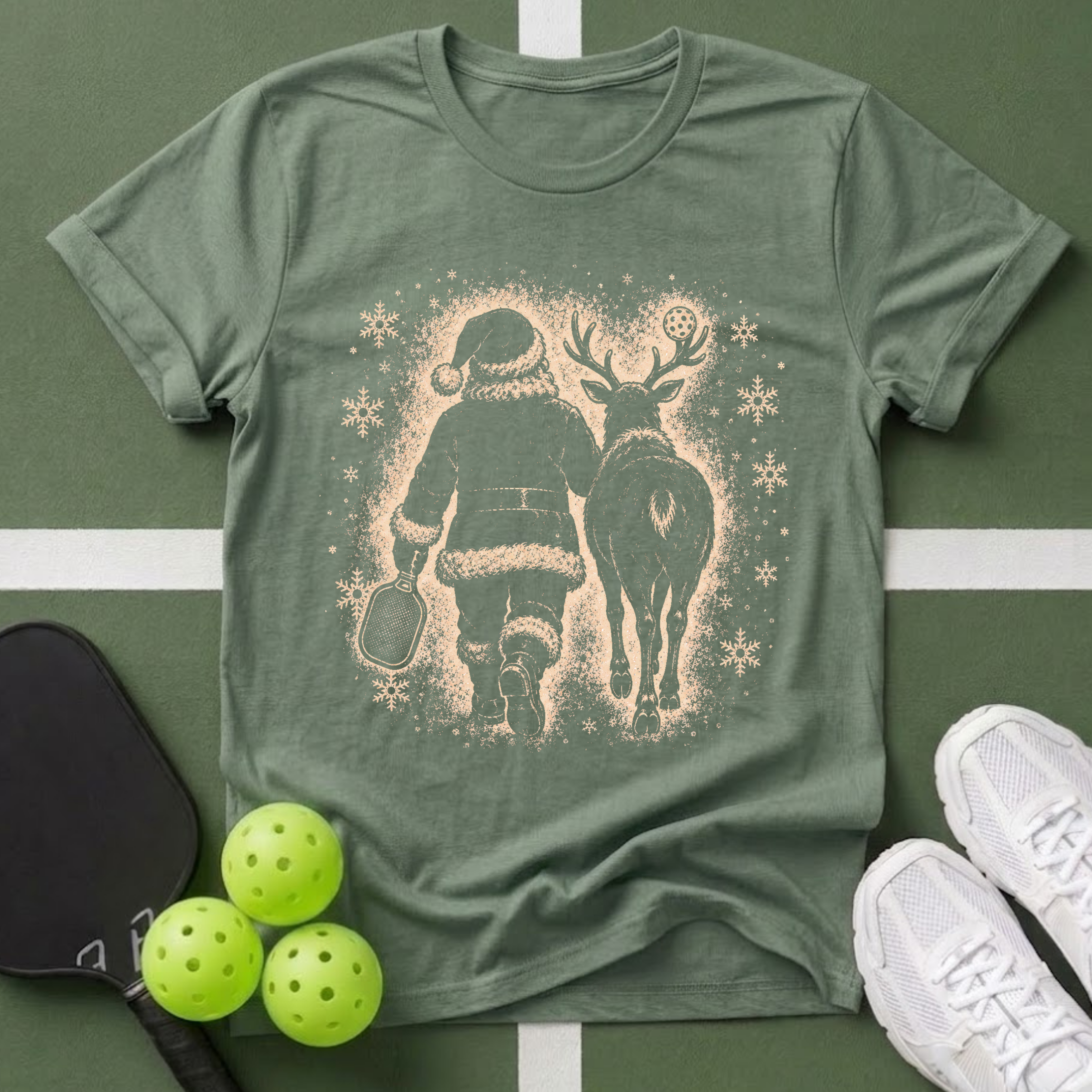 Santa & Reindeer Pickleball T-Shirt