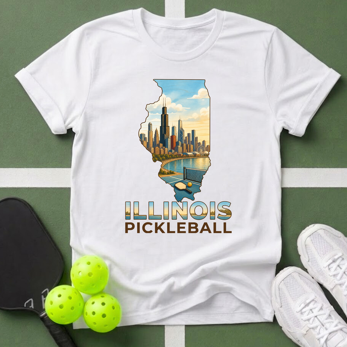 State- Illinois Chicago Pickleball T-Shirt