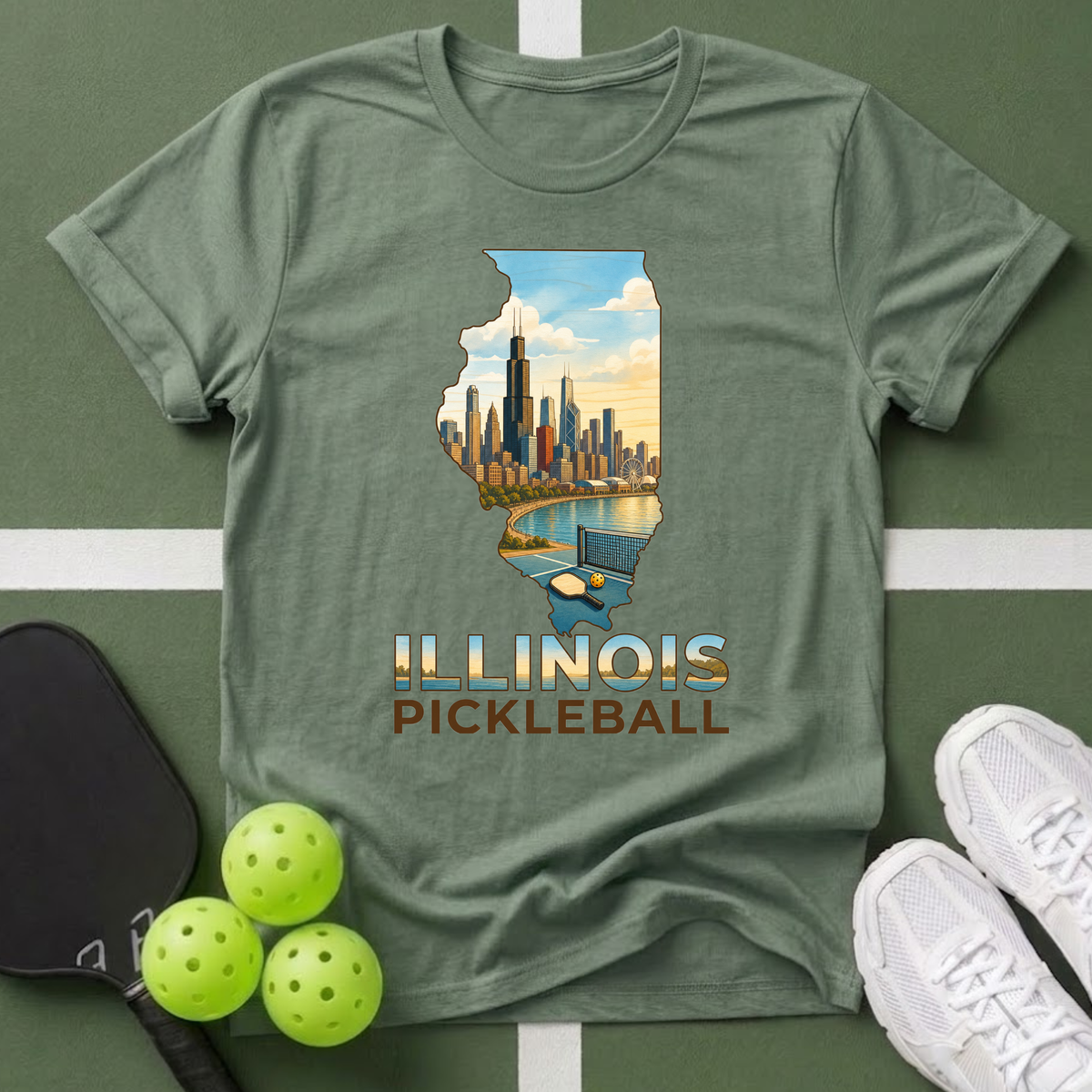 State- Illinois Chicago Pickleball T-Shirt