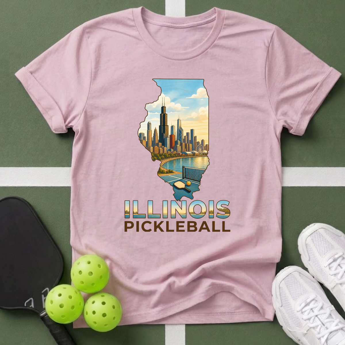 State- Illinois Chicago Pickleball T-Shirt