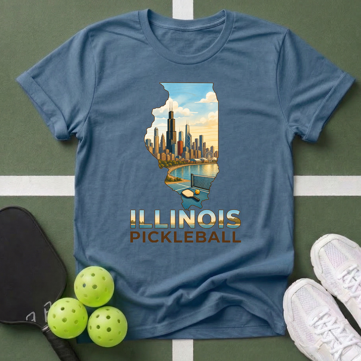 State- Illinois Chicago Pickleball T-Shirt